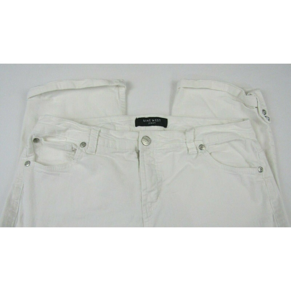 Nine West Jeans White Capri Stretch Jeans Women 14W Faux Diamond Tab Leg Opening